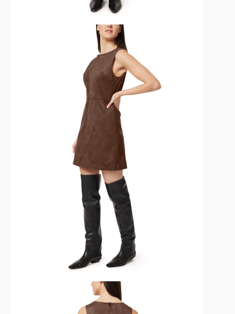 Habitual Brown Sleeveless Faux-Suede Mini Dress